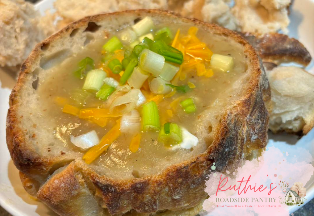 Potato & Bacon Soup With Sourdough Bread Bowl